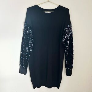 Lush Black Dress with Sequin Sleeves